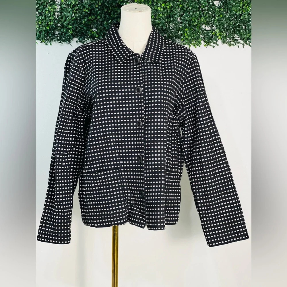 Christopher & Banks Black White Checkered Button Up Blazer Cotton Size Large